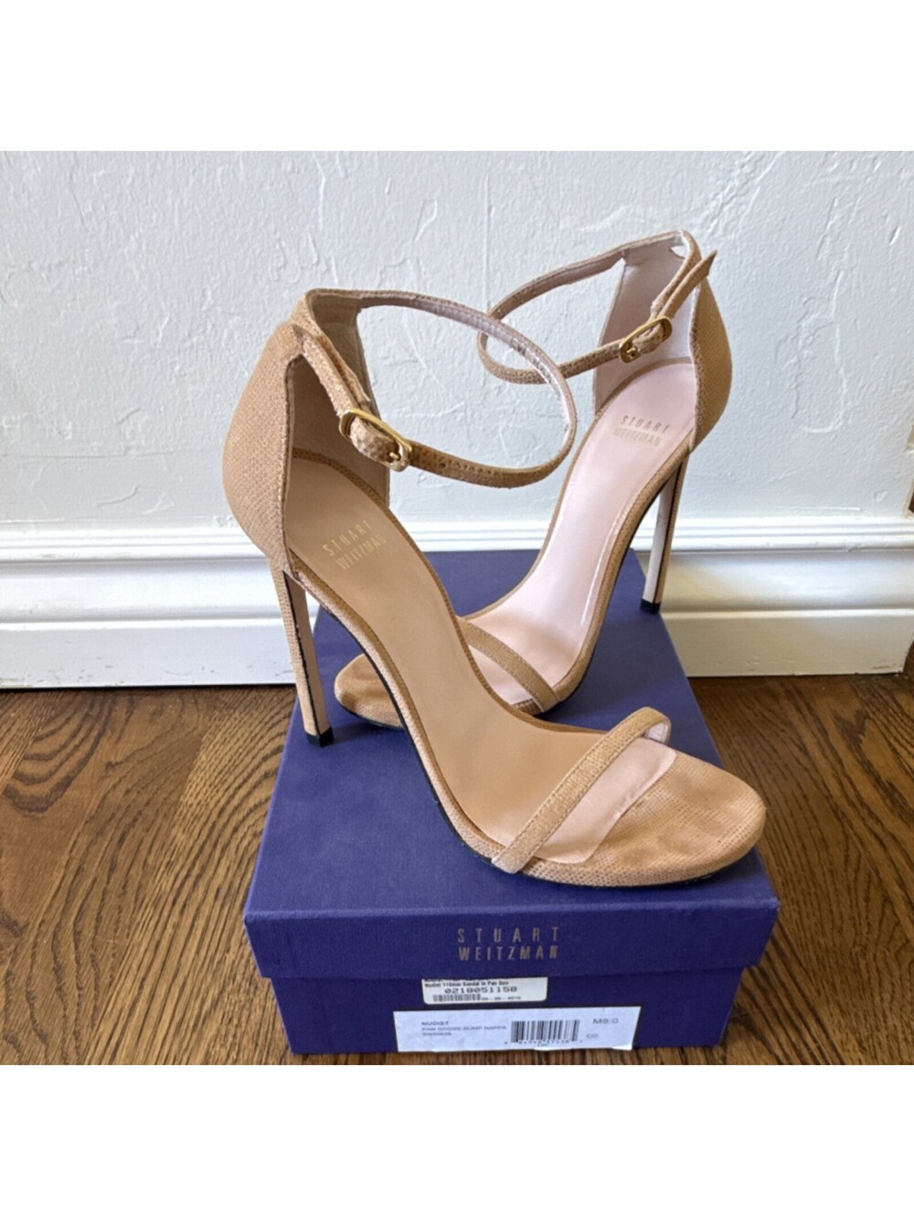 Rare Stuart Weitzman Strappy Beige Leather Heels Ankle Strap Buckle Open Toe 8
